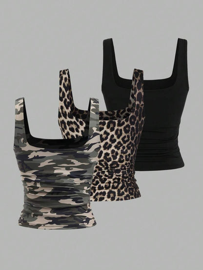 Sweetra Women's Casual Versatile Tank Top, Summer Graphic Cheetah Print Tees Women Tops