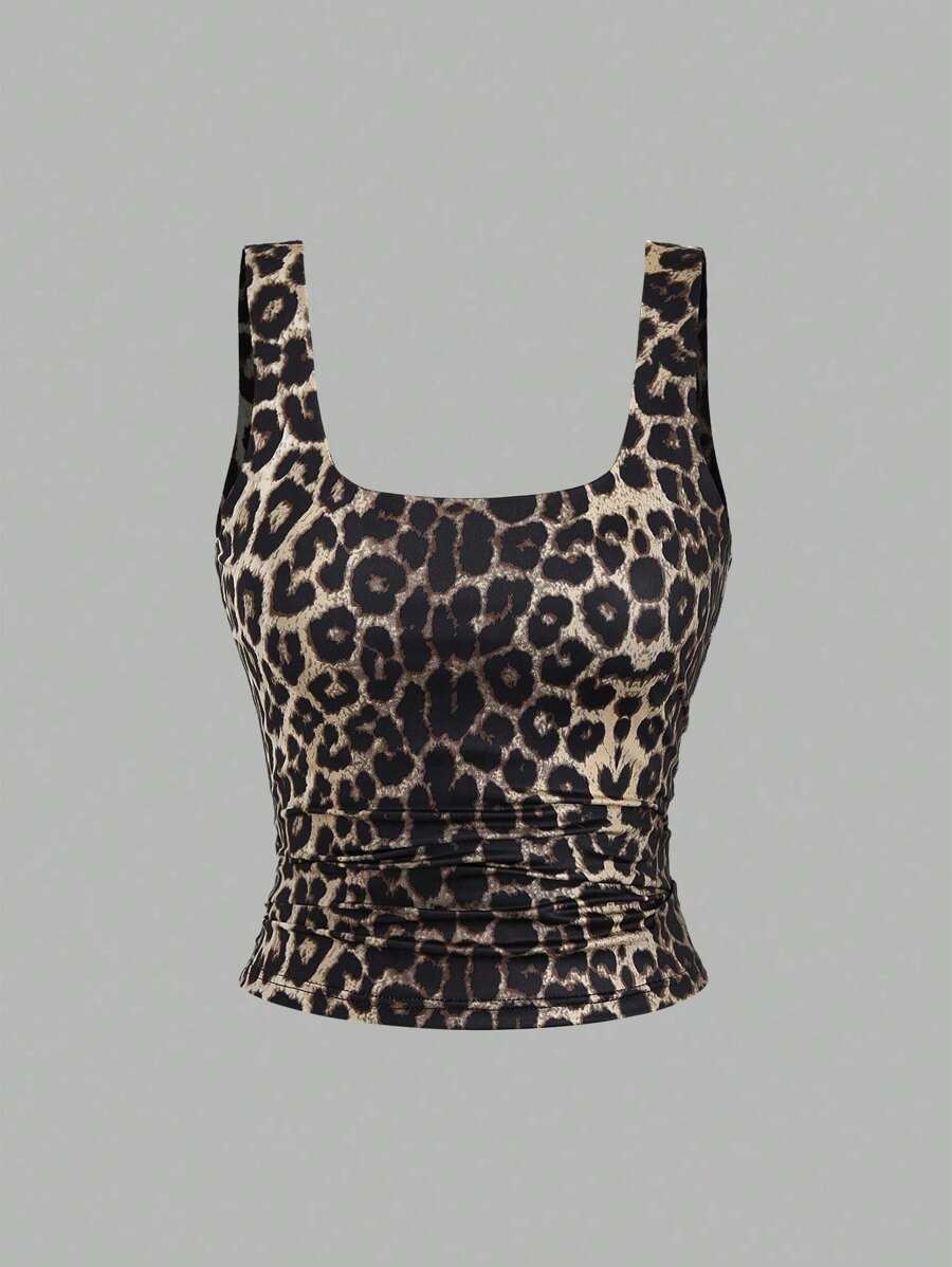 Sweetra Women's Casual Versatile Tank Top, Summer Graphic Cheetah Print Tees Women Tops
