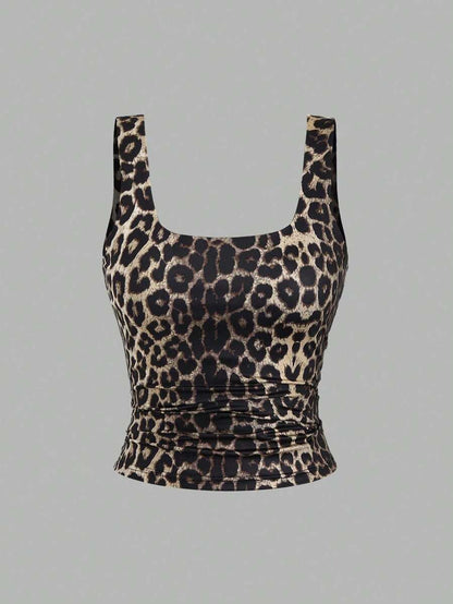 Sweetra Women's Casual Versatile Tank Top, Summer Graphic Cheetah Print Tees Women Tops