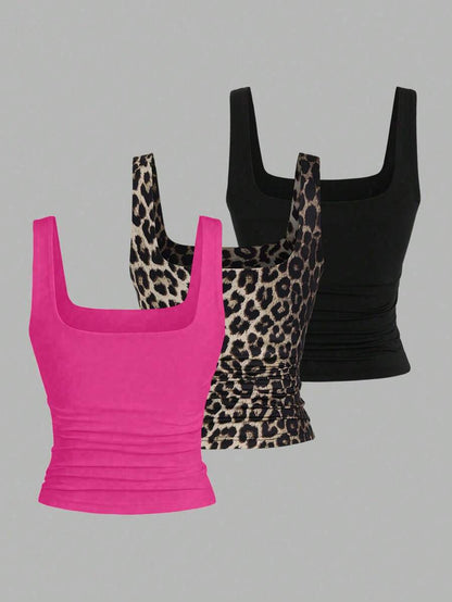 Sweetra Women's Casual Versatile Tank Top, Summer Graphic Cheetah Print Tees Women Tops