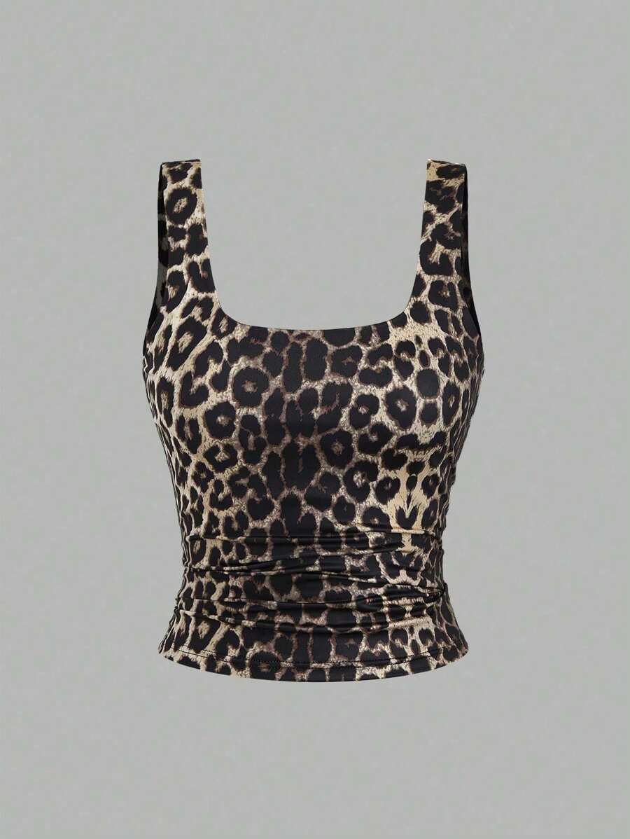 Sweetra Women's Casual Versatile Tank Top, Summer Graphic Cheetah Print Tees Women Tops