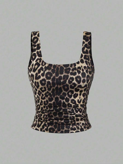 Sweetra Women's Casual Versatile Tank Top, Summer Graphic Cheetah Print Tees Women Tops