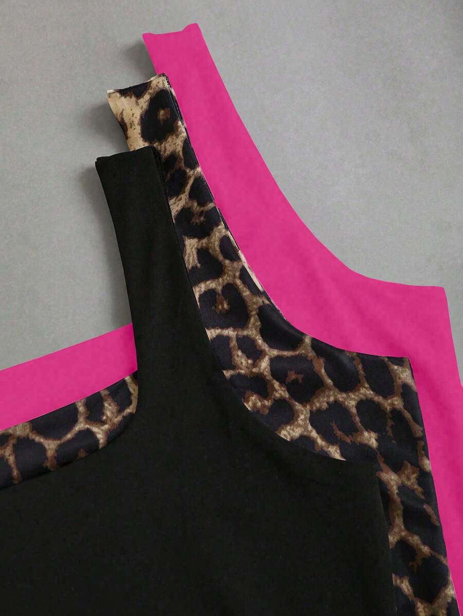 Sweetra Women's Casual Versatile Tank Top, Summer Graphic Cheetah Print Tees Women Tops