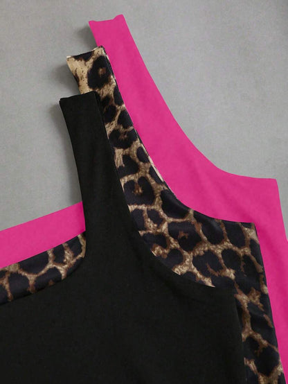 Sweetra Women's Casual Versatile Tank Top, Summer Graphic Cheetah Print Tees Women Tops
