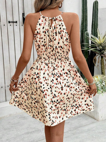 Breezaya Women's Elegant Floral Blue & White Print Sleeveless Round Neck Dress