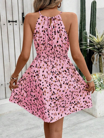 Breezaya Women's Elegant Floral Blue & White Print Sleeveless Round Neck Dress