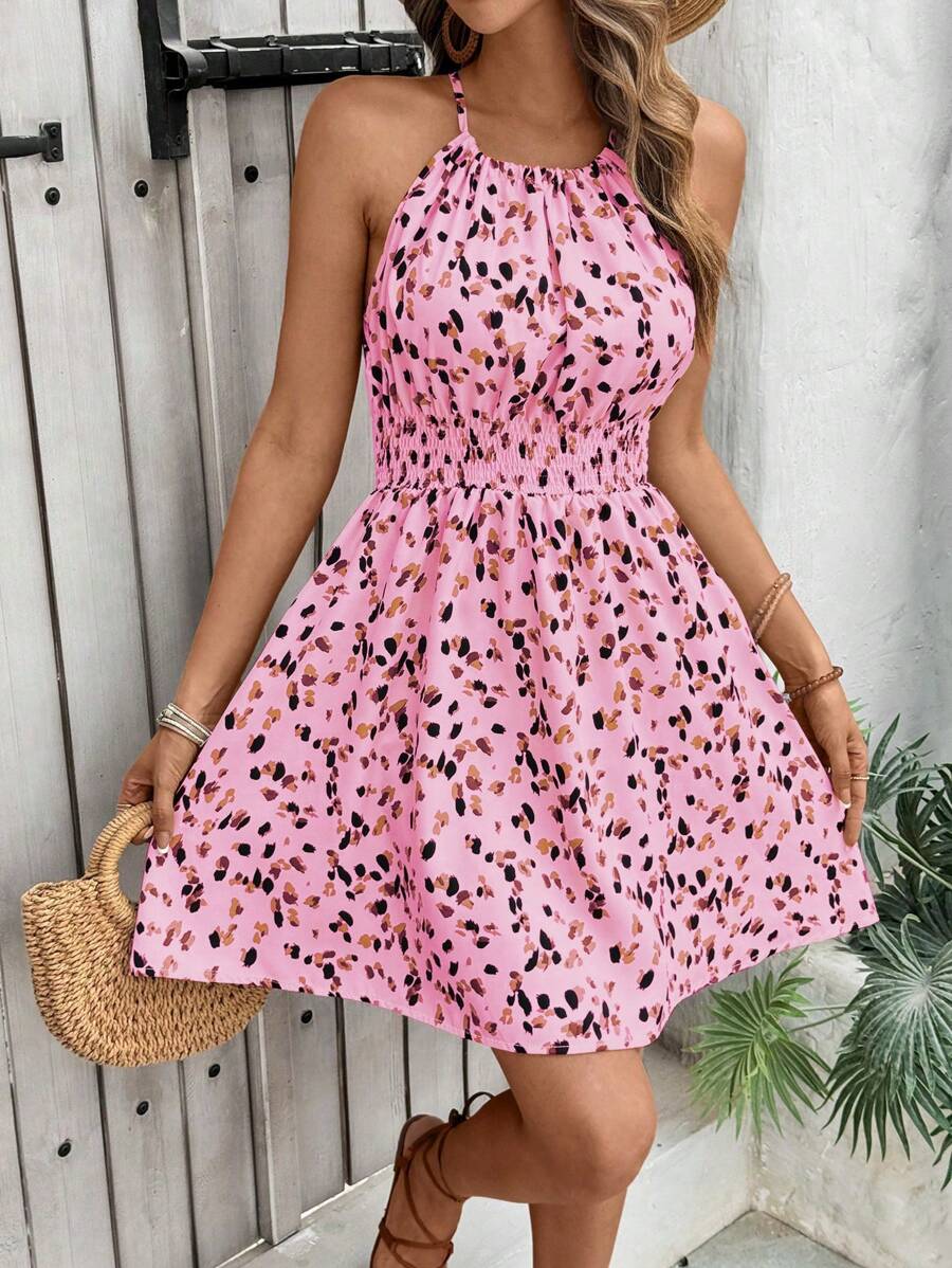 Breezaya Women's Elegant Floral Blue & White Print Sleeveless Round Neck Dress