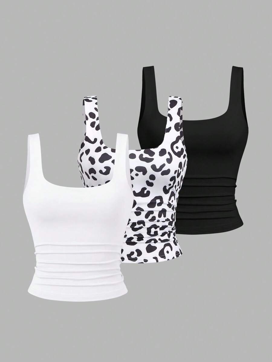 Sweetra Women's Casual Versatile Tank Top, Summer Graphic Cheetah Print Tees Women Tops