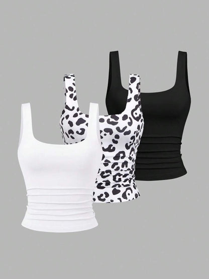 Sweetra Women's Casual Versatile Tank Top, Summer Graphic Cheetah Print Tees Women Tops
