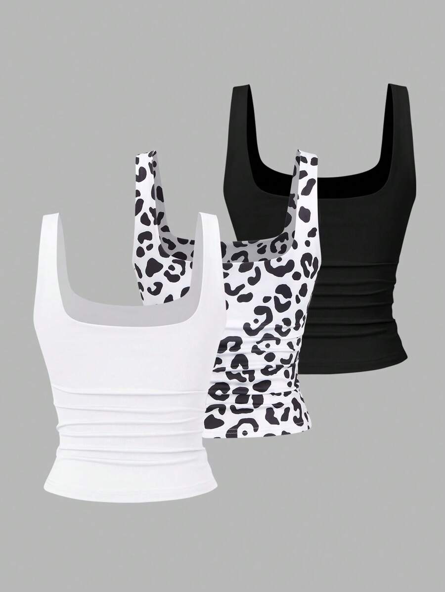Sweetra Women's Casual Versatile Tank Top, Summer Graphic Cheetah Print Tees Women Tops