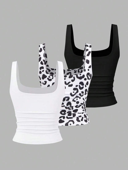 Sweetra Women's Casual Versatile Tank Top, Summer Graphic Cheetah Print Tees Women Tops