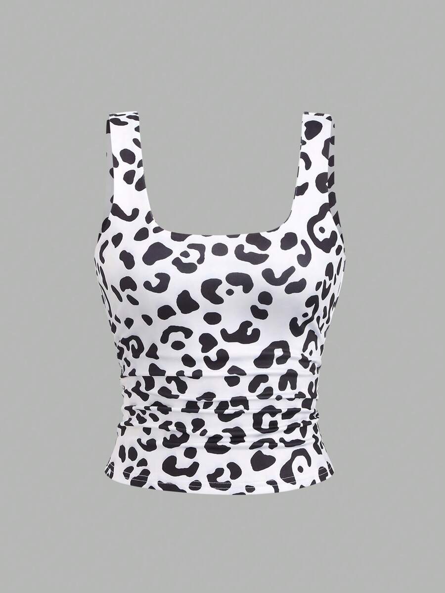 Sweetra Women's Casual Versatile Tank Top, Summer Graphic Cheetah Print Tees Women Tops