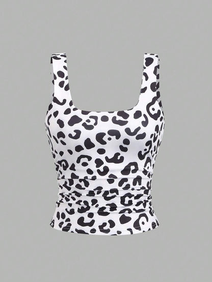Sweetra Women's Casual Versatile Tank Top, Summer Graphic Cheetah Print Tees Women Tops