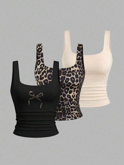 Sweetra Women's Casual Versatile Tank Top, Summer Graphic Cheetah Print Tees Women Tops
