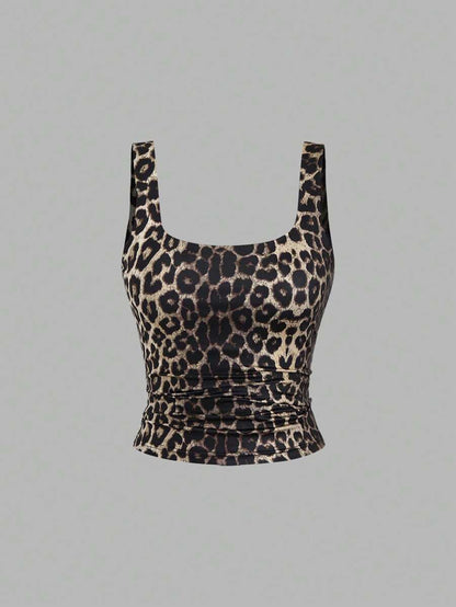 Sweetra Women's Casual Versatile Tank Top, Summer Graphic Cheetah Print Tees Women Tops