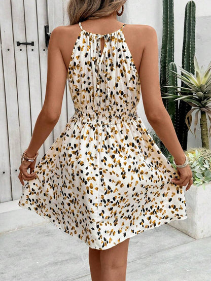 Breezaya Women's Elegant Floral Blue & White Print Sleeveless Round Neck Dress