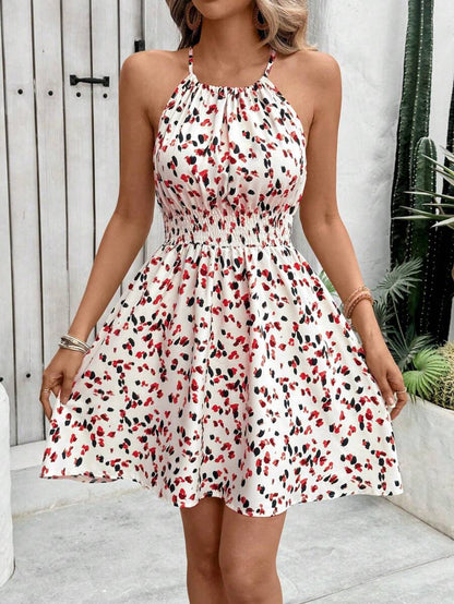 Breezaya Women's Elegant Floral Blue & White Print Sleeveless Round Neck Dress