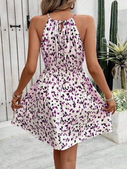 Breezaya Women's Elegant Floral Blue & White Print Sleeveless Round Neck Dress