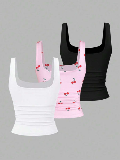 Sweetra Women's Casual Versatile Tank Top, Summer Graphic Cheetah Print Tees Women Tops