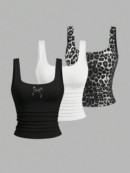 Sweetra Women's Casual Versatile Tank Top, Summer Graphic Cheetah Print Tees Women Tops