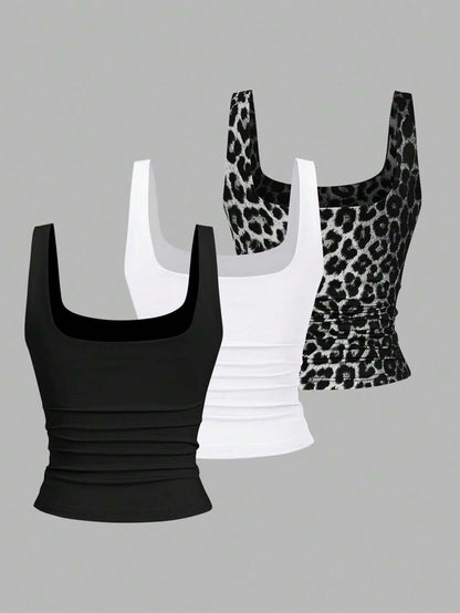 Sweetra Women's Casual Versatile Tank Top, Summer Graphic Cheetah Print Tees Women Tops
