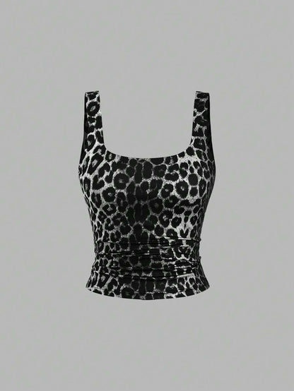 Sweetra Women's Casual Versatile Tank Top, Summer Graphic Cheetah Print Tees Women Tops
