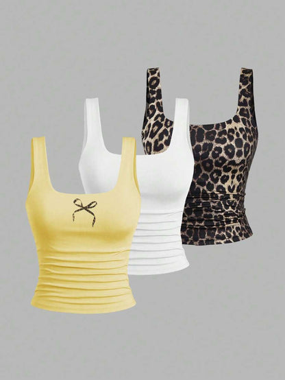 Sweetra Women's Casual Versatile Tank Top, Summer Graphic Cheetah Print Tees Women Tops