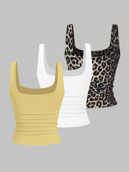 Sweetra Women's Casual Versatile Tank Top, Summer Graphic Cheetah Print Tees Women Tops