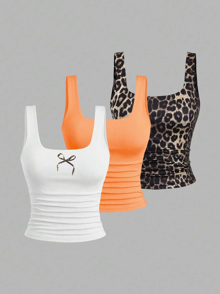 Sweetra Women's Casual Versatile Tank Top, Summer Graphic Cheetah Print Tees Women Tops