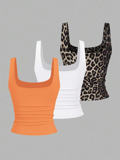 Sweetra Women's Casual Versatile Tank Top, Summer Graphic Cheetah Print Tees Women Tops