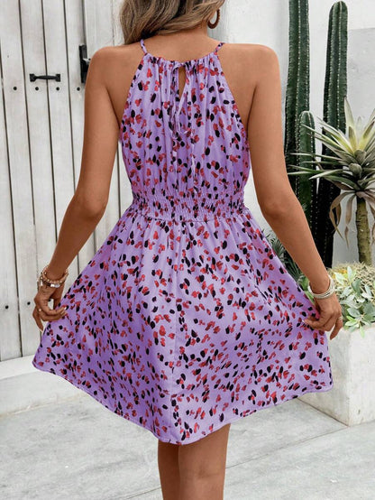 Breezaya Women's Elegant Floral Blue & White Print Sleeveless Round Neck Dress