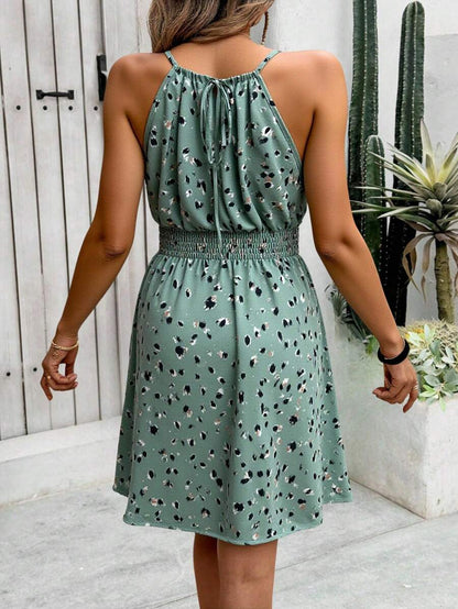 Breezaya Women's Elegant Floral Blue & White Print Sleeveless Round Neck Dress