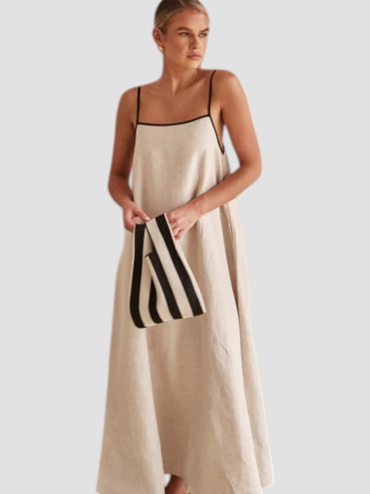 Carmela | Beige Boho Stripe Dress