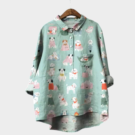 Elva - Feminine Flair Dog-Pattern Blouse