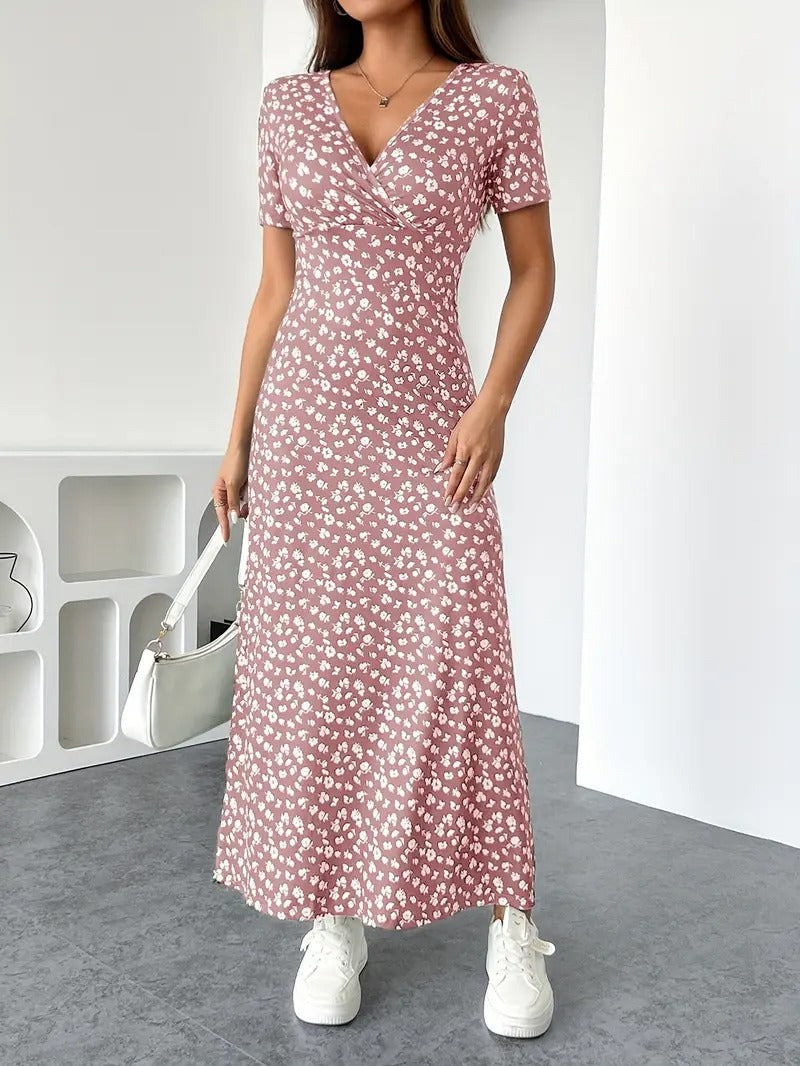 Elowen - V Neck Floral Silk A-Line Dress