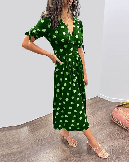 Fania | Polka Dots V-Neck Dress