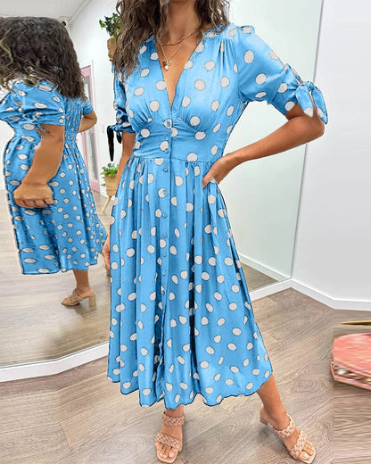 Fania | Polka Dots V-Neck Dress