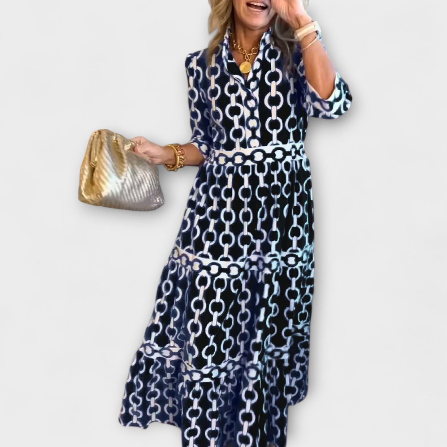 Sophia  Midi Dress with Chain Pattern