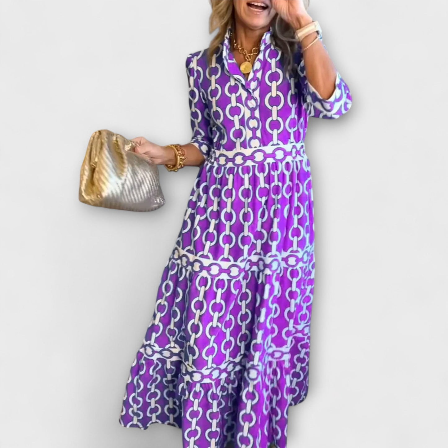 Sophia  Midi Dress with Chain Pattern