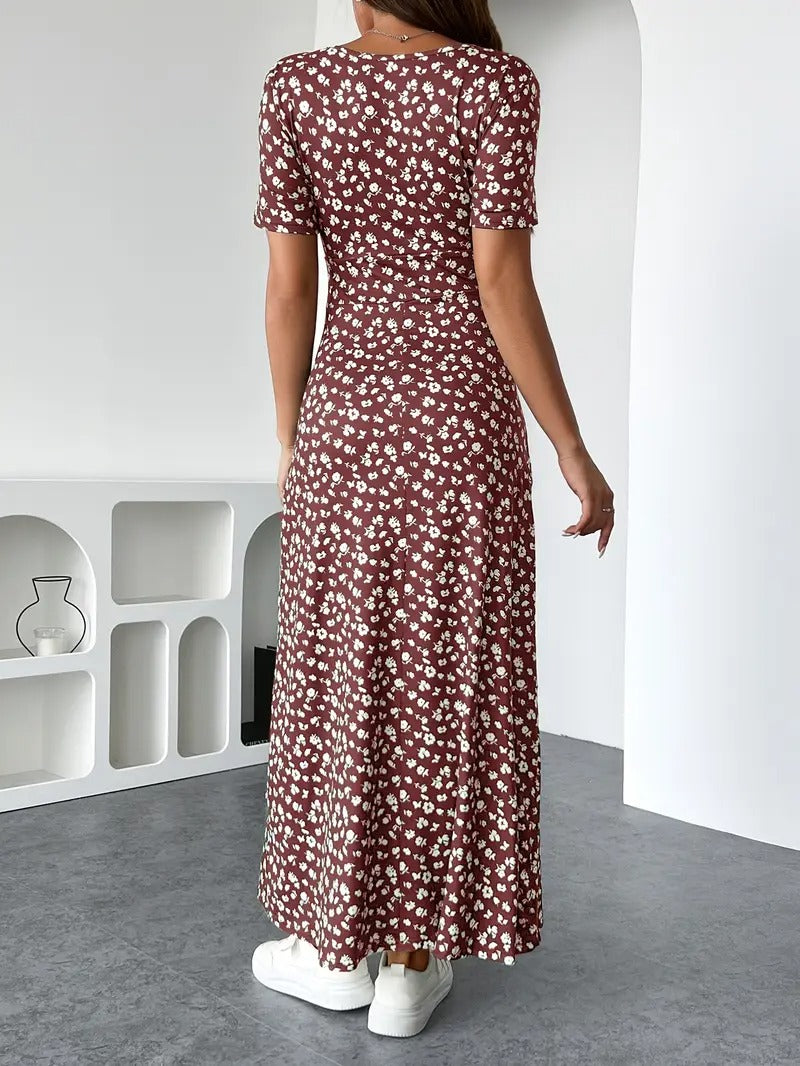 Elowen - V Neck Floral Silk A-Line Dress