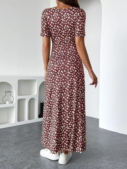 Elowen - V Neck Floral Silk A-Line Dress