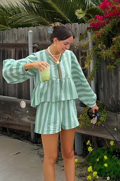 Chloe Women's Set - Relaxed Blouse & High-Waisted Shorts for Style