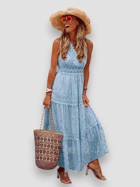 Carla | Blue Denim-Effect Casual Dress