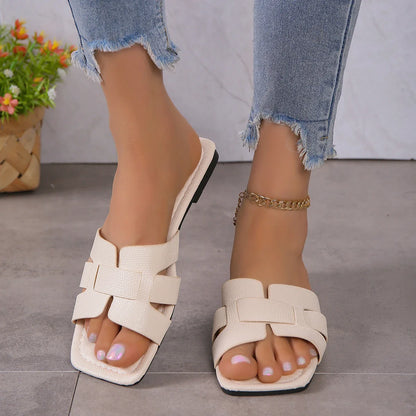 SHIRLEY | SQUARE-TOE SLIDE SANDALS