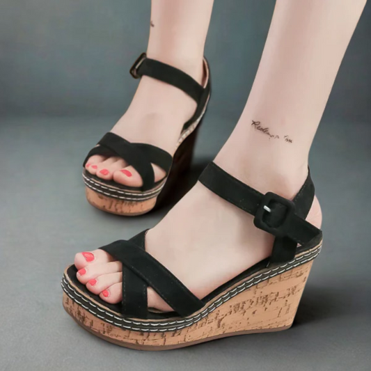SHANIA | CORK STRAP WEDGE SANDALS