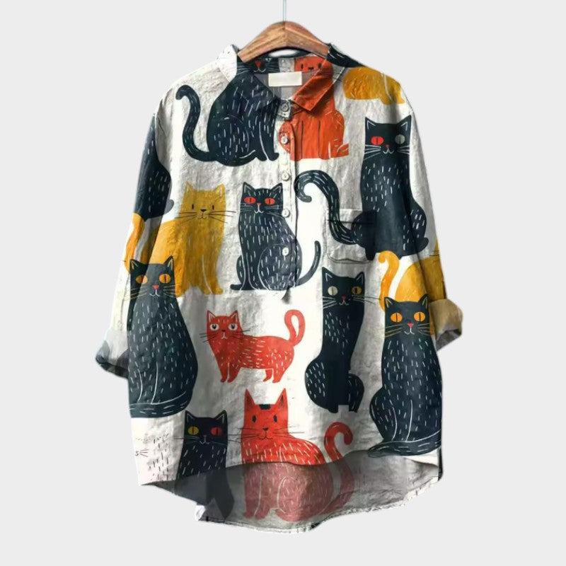 Elina - Playful Feline Everyday Blouse