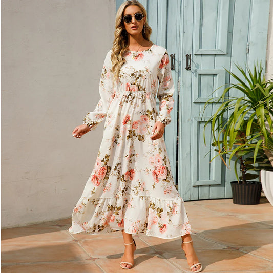 Chelsea - Floral Print Wrap Maxi Dress with Long Sleeves
