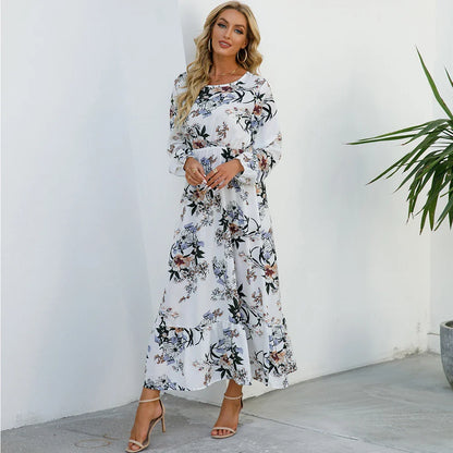 Chelsea - Floral Print Wrap Maxi Dress with Long Sleeves