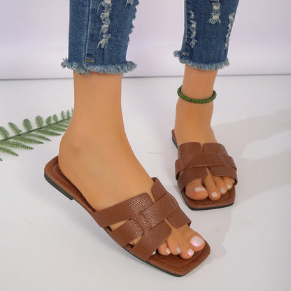 SHIRLEY | SQUARE-TOE SLIDE SANDALS