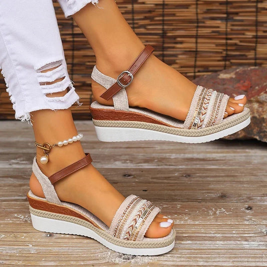 JACINDA | EMBROIDERED PLATFORM SANDALS